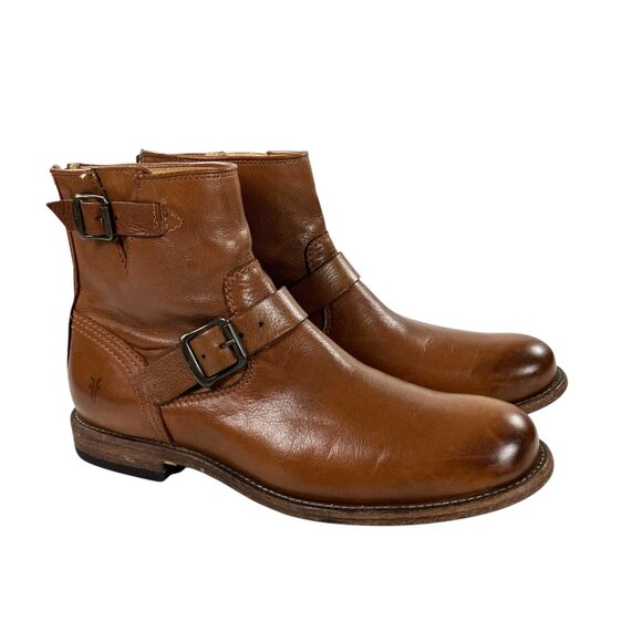 Frye Tyler Engineer Boots Mens Size 9 D Buckle Zip Brown Leather 86073 - Picture 1 of 11